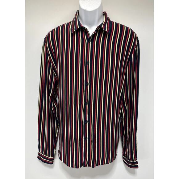 Denim & Flower Ricky Singh Viscose Striped Button Down Shirt Mens L - Picture 1 of 6